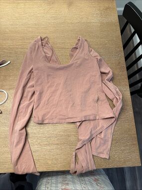lululemon athletica Rose Taupe Long Sleeve Cropped V-Neck Wrap Top